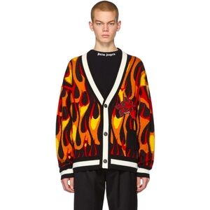 Palm Angels Wool Flames Cardigan.